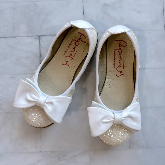 Eli 1957 Papanatas White Glitter Ballerina Flats with Bows - Picture 1 of 16